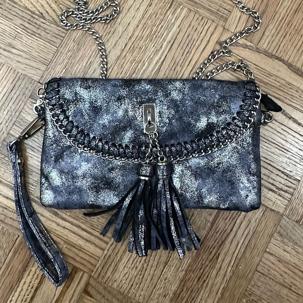 Sandra Robert’s Blue Metallic Crossbody Bag